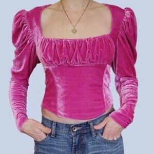 Free People Hold Me Puff Sleeve Velvet Top sz small